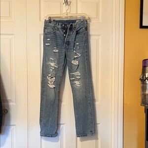 Levi's Light Blue Distressed Straight Leg Jeans